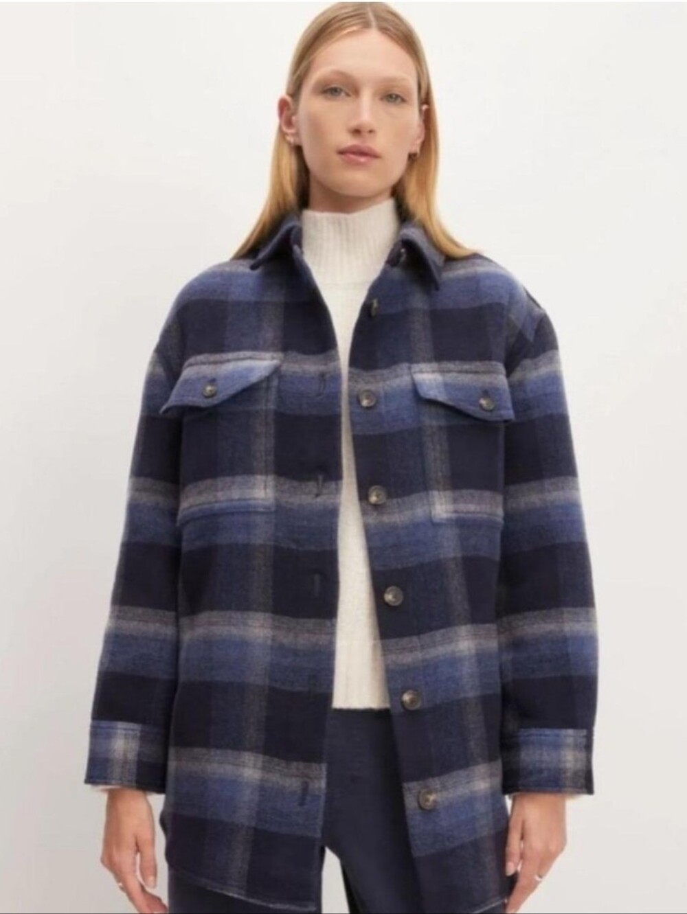 Everlane Navy & Gray Plaid Utility Shacket